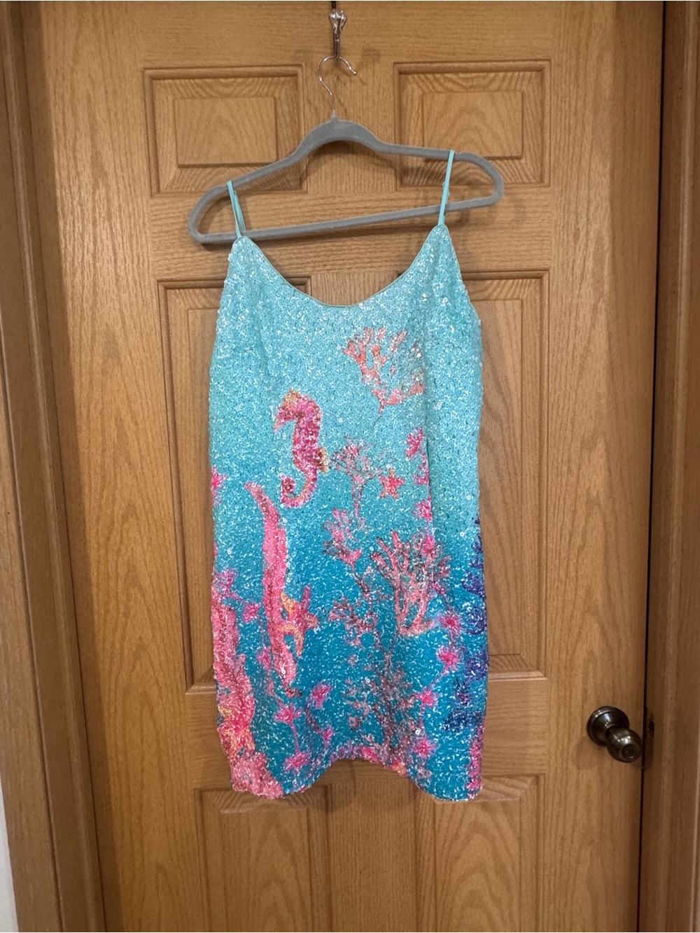 NWT ELLIATT $288 Coral Sequin Mini Dress Seahorse Ocean Reef Blue Multi Plus 1X